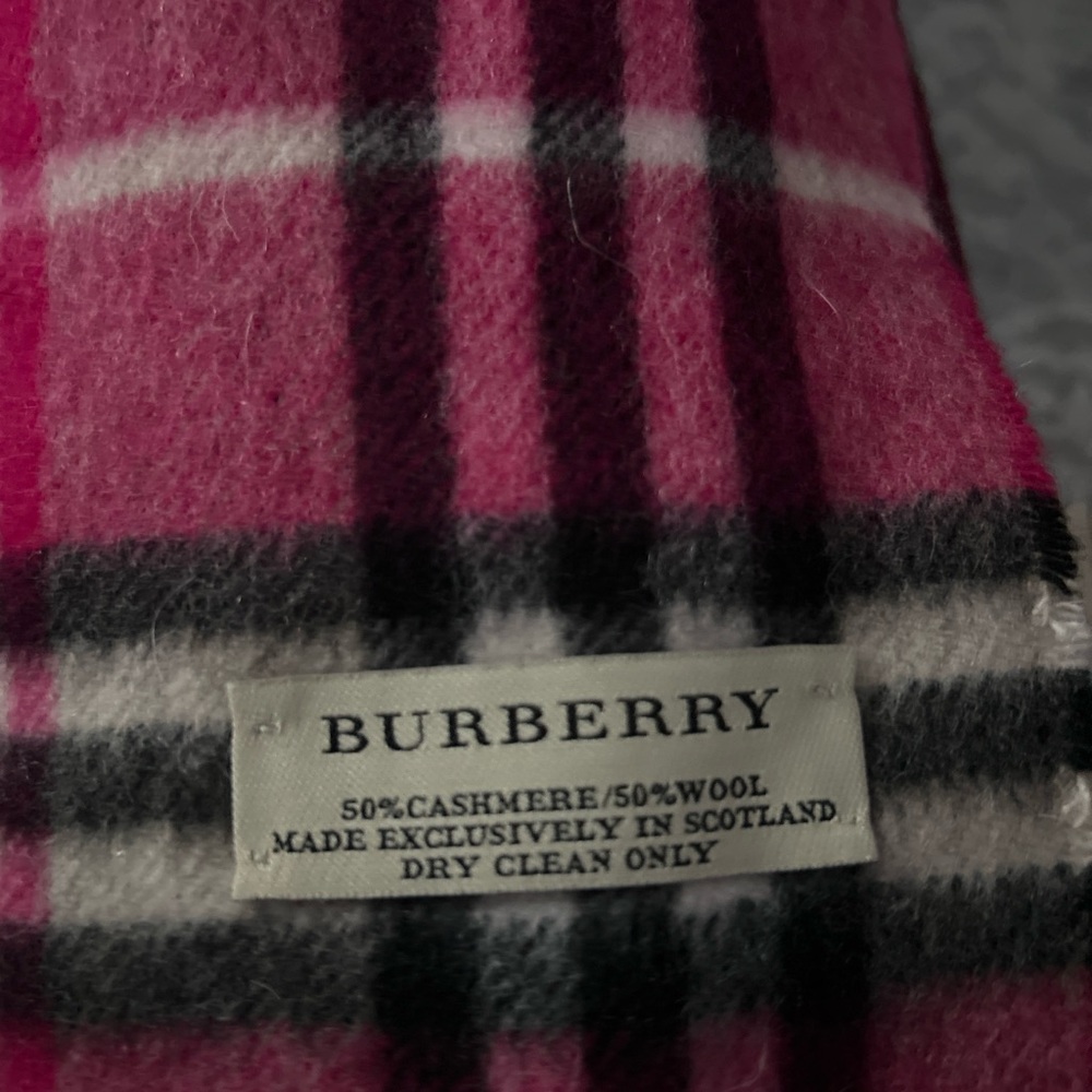 Burberry Pink Plaid Cashmere Wool Scarf